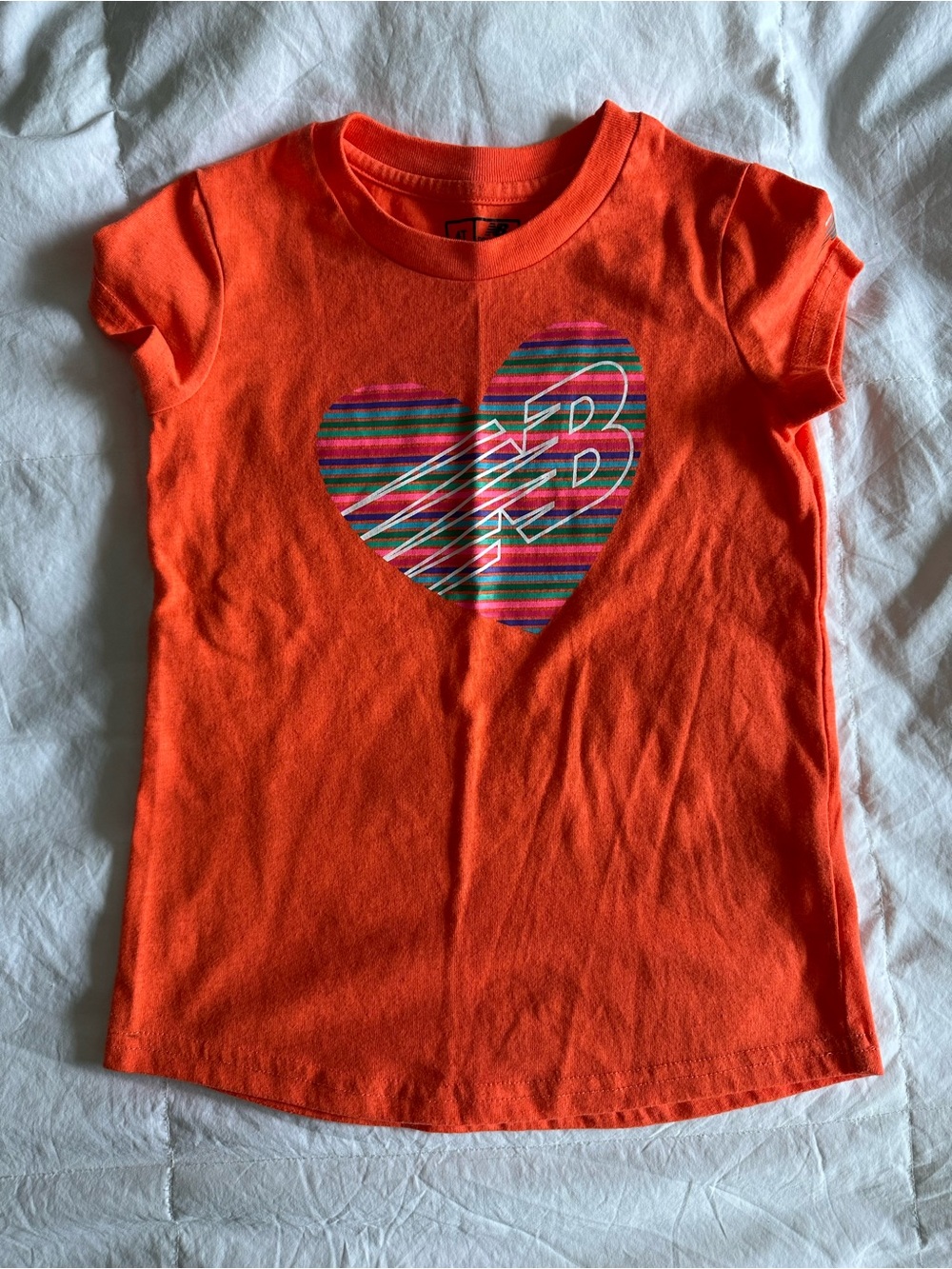 New Balance Orange Short Sleeve Tee with Striped Heart